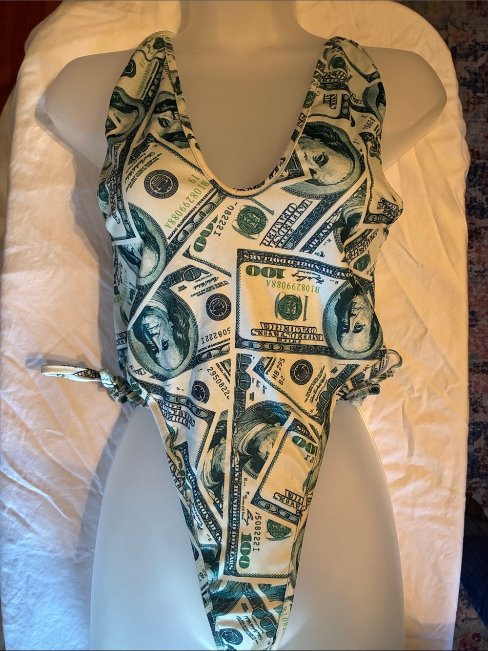 Women’s One-Piece Swimsuit in Green Money Print